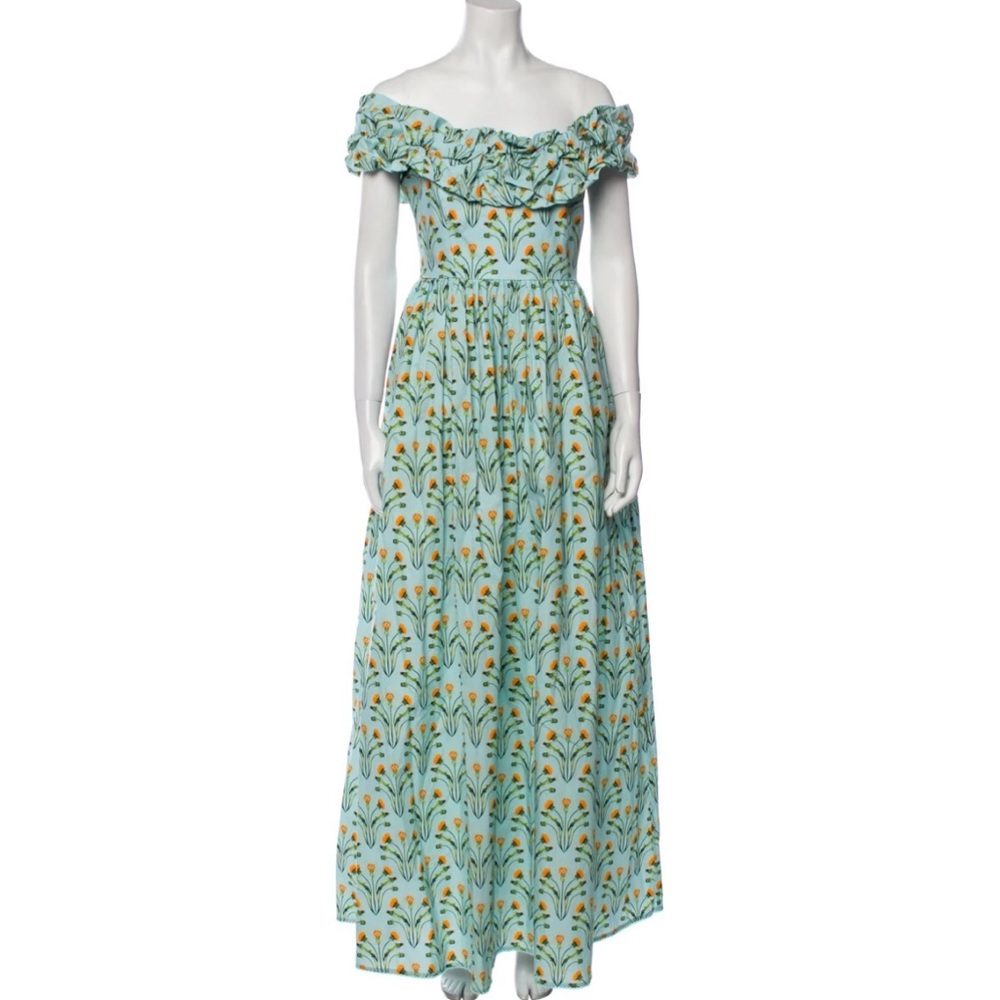 SOLD !! Agua by Agua Bendita Green Ruffled Tiered Maxi Dress